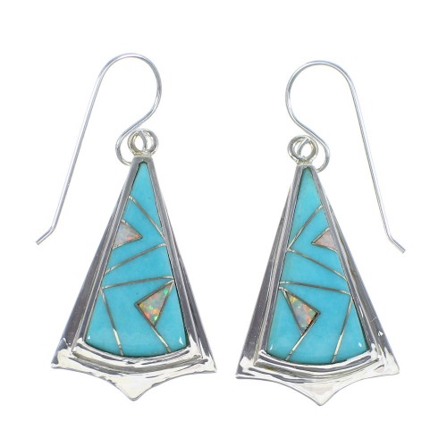 Turquoise And Opal Authentic Sterling Silver Southwest Hook Dangle Earrings VX56178