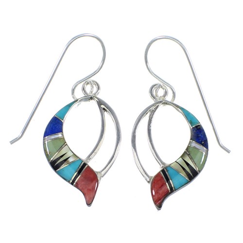 Southwest Sterling Silver And Multicolor Hook Dangle Earrings VX56712