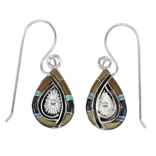 Authentic Sterling Silver And Multicolor Tear Drop Southwestern Hook Dangle Earrings VX56727