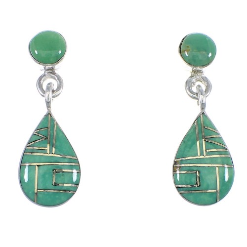 Turquoise Inlay Sterling Silver Tear Drop Post Dangle Earrings RX55856