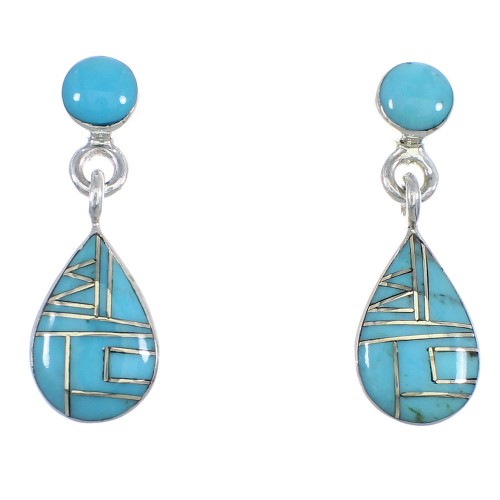 Authentic Sterling Silver Turquoise Inlay Tear Drop Post Dangle Earrings RX55857