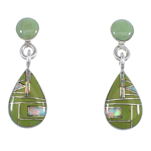 Opal And Turquoise Inlay Sterling Silver Tear Drop Post Dangle Earrings RX55862