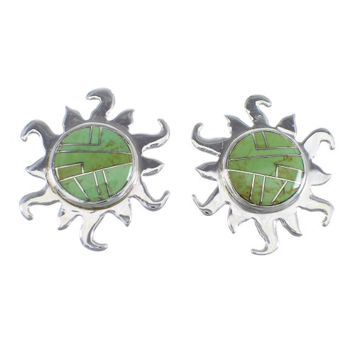 Sterling Silver And Turquoise Inlay Sun Post Earrings VX55964