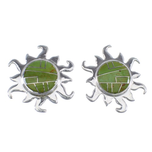 Authentic Sterling Silver And Turquoise Inlay Sun Post Earrings VX55966