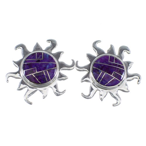 Magenta Turquoise And Genuine Sterling Silver Sun Post Earrings VX56022