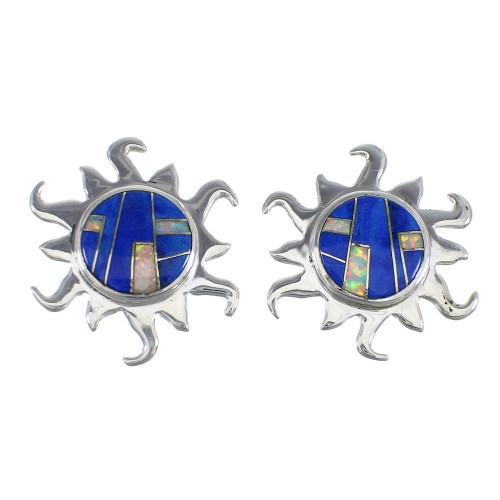 Southwest Sterling Silver Lapis And Opal Inlay Sun Post Earrings VX56054