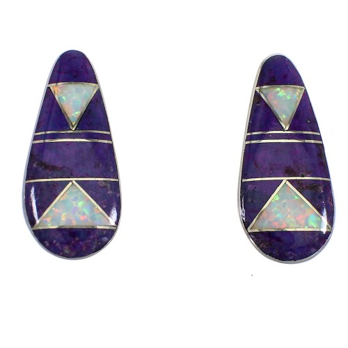 Magenta Turquoise And Opal Authentic Sterling Silver Post Earrings VX56063