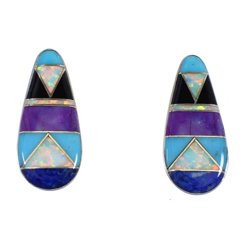 Multicolor Inlay Genuine Sterling Silver Post Earrings VX56087