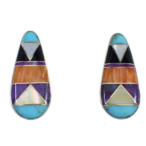 Southwest Multicolor Inlay Sterling Silver Post Earrings VX56094