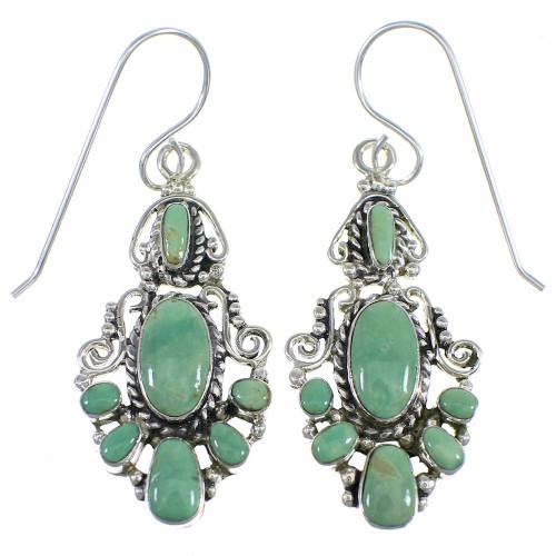 Southwest Turquoise Sterling Silver Hook Dangle Earrings RX56389