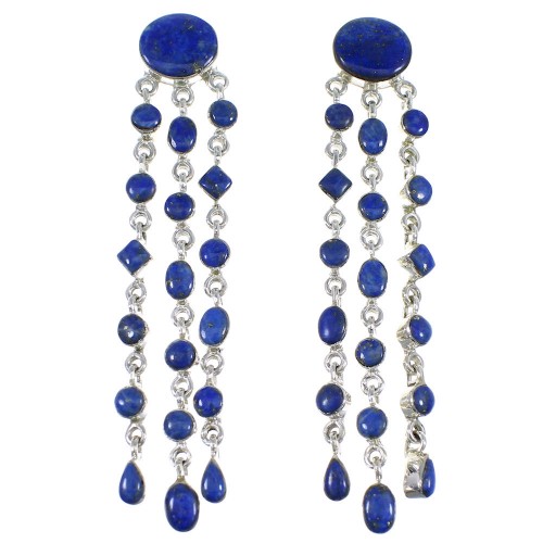 Genuine Sterling Silver And Lapis Post Dangle Earrings RX56224