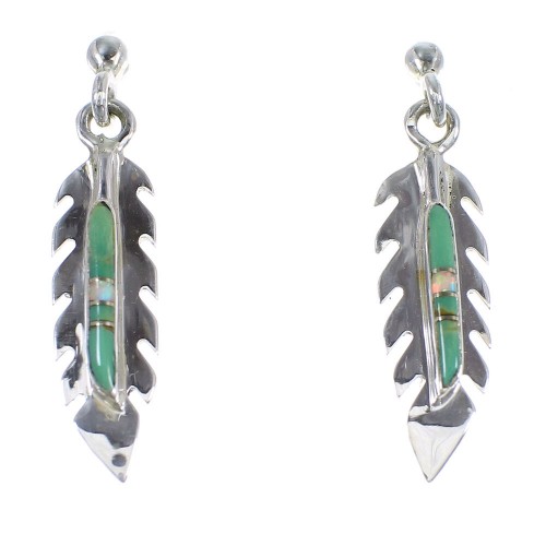 Southwestern Turquoise And Opal Feather Sterling Silver Post Dangle Earrings RX56253