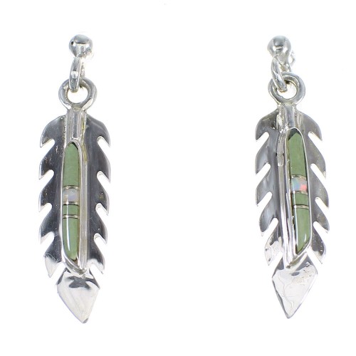 Turquoise And Opal Sterling Silver Feather Post Dangle Earrings RX56254