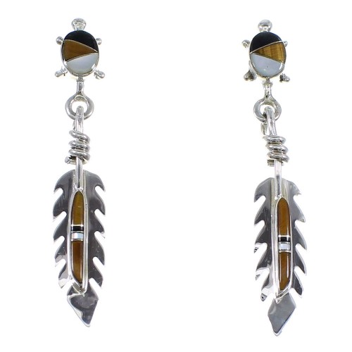 Sterling Silver Multicolor Feather Turtle Post Dangle Earrings RX56289
