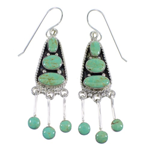 Southwest Turquoise Authentic Sterling Silver Hook Dangle Earrings RX56643