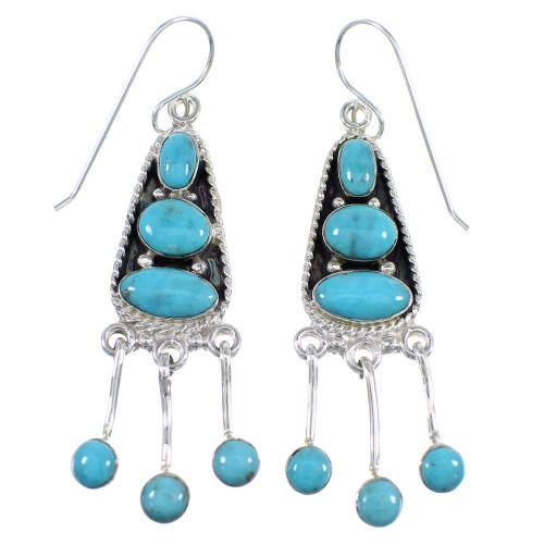 Authentic Sterling Silver And Turquoise Southwest Hook Dangle Earrings RX56645