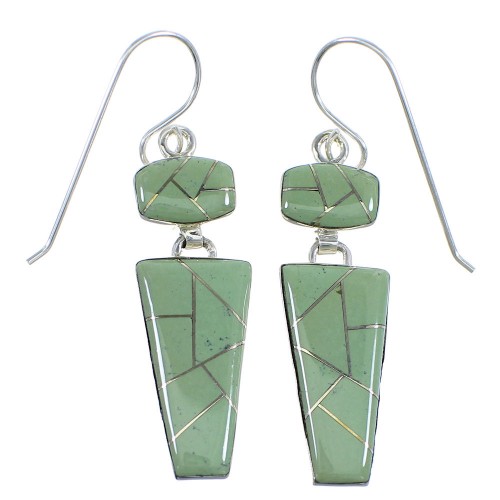 Southwest Silver Turquoise Inlay Hook Dangle Earrings RX56653