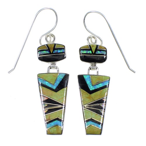 Sterling Silver Multicolor Inlay Hook Dangle Earrings RX56670