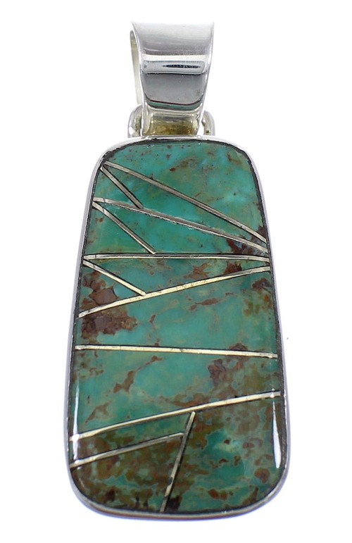 Southwest Genuine Sterling Silver Turquoise Inlay Pendant WX58510