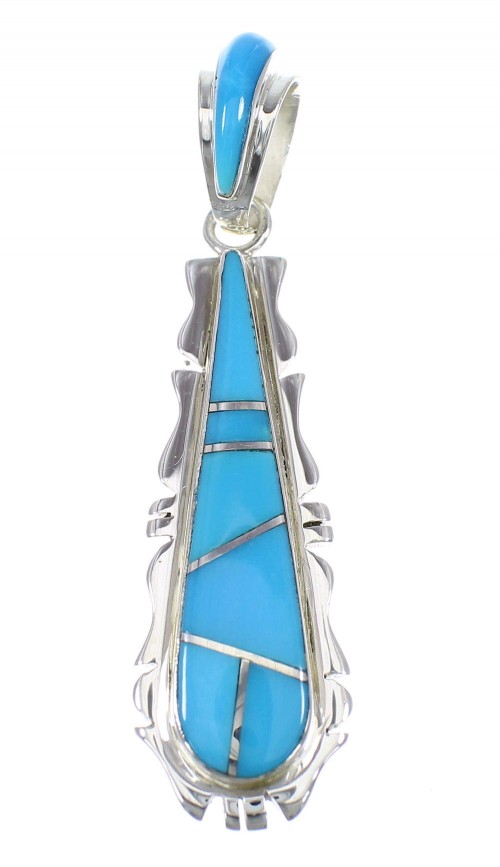 Turquoise Inlay Sterling Silver Southwest Pendant EX56463