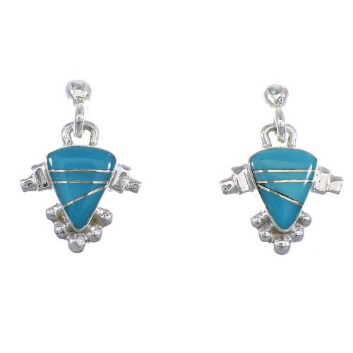 Southwestern Turquoise Sterling Silver Post Dangle Earrings RX56509