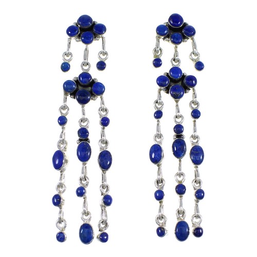 Sterling Silver Southwestern Lapis Post Dangle Earrings RX56516