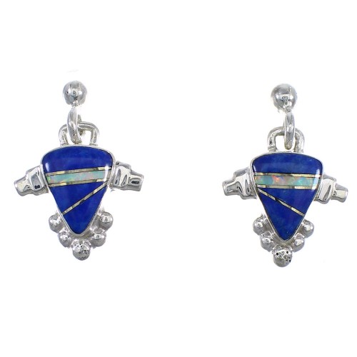 Lapis Opal Inlay Authentic Sterling Silver Post Dangle Earrings RX56545