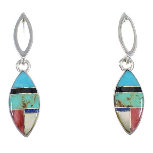 Sterling Silver Multicolor Inlay Post Dangle Earrings RX56576