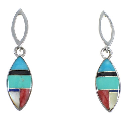 Authentic Sterling Silver Multicolor Inlay Post Dangle Earrings RX56579