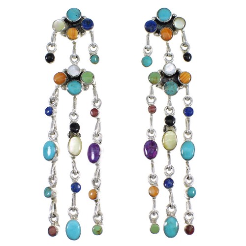 Southwestern Multicolor Sterling Silver Post Dangle Earrings RX56581