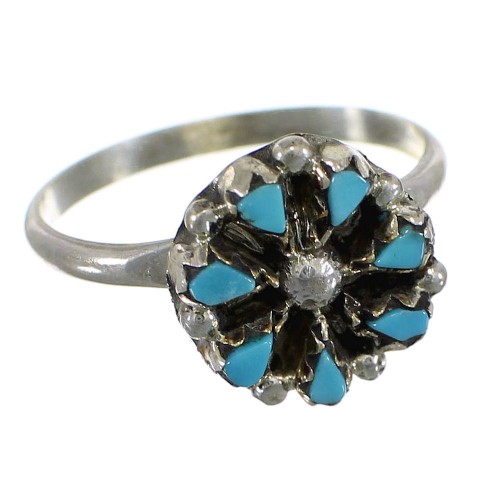 Zuni Indian Sterling Silver Turquoise Flower Ring Size 6-1/4 EX56874