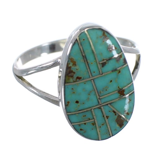 Southwestern Turquoise Inlay Sterling Silver Ring Size 8-3/4 WX58709