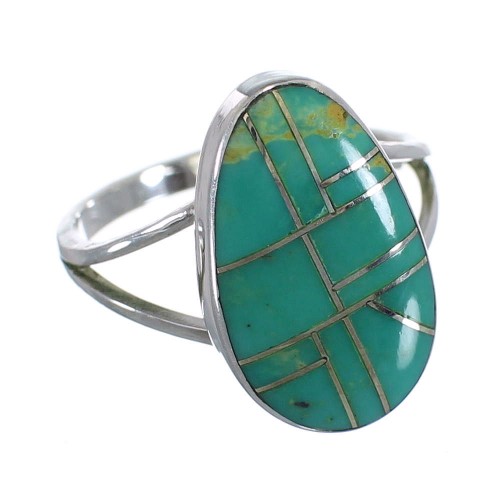 Genuine Sterling Silver And Turquoise Inlay Southwestern Ring Size 7-1/4 WX58730
