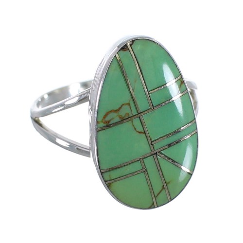 Southwestern Turquoise Inlay And Silver Ring Size 8-1/4 WX58747