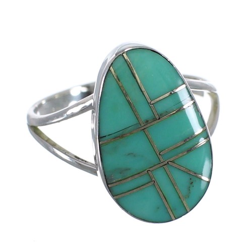 Turquoise Inlay Southwestern Silver Ring Size 8-1/4 WX58754