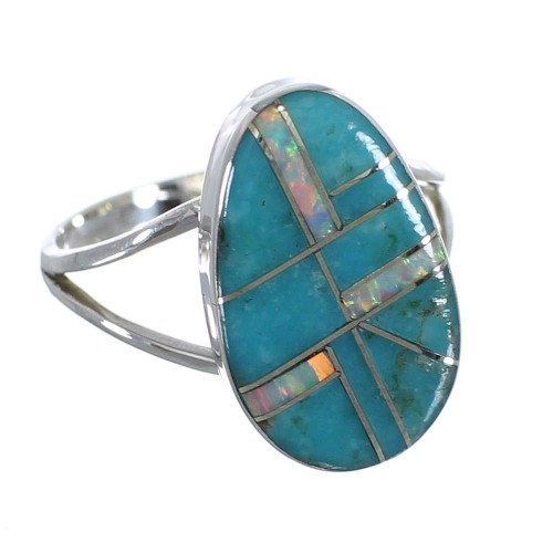 Turquoise Opal Inlay Sterling Silver Ring Size 5-1/4 RX57552