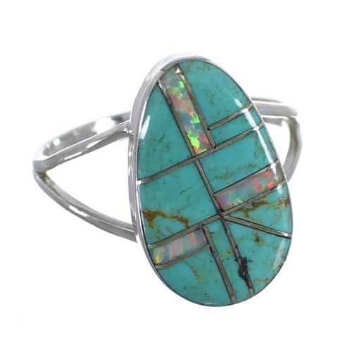 Southwestern Sterling Silver And Turquoise Opal Inlay Ring Size 7-3/4 RX57564