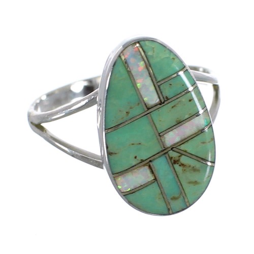 Turquoise And Opal Inlay Genuine Sterling Silver Ring Size 7-1/4 RX57606