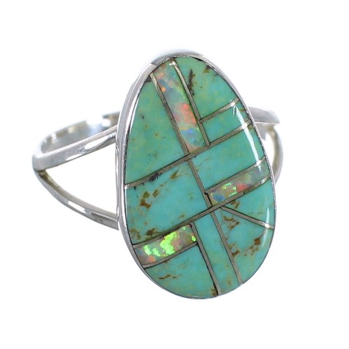 Genuine Sterling Silver Turquoise Opal Inlay Ring Size 5-1/4 RX57617