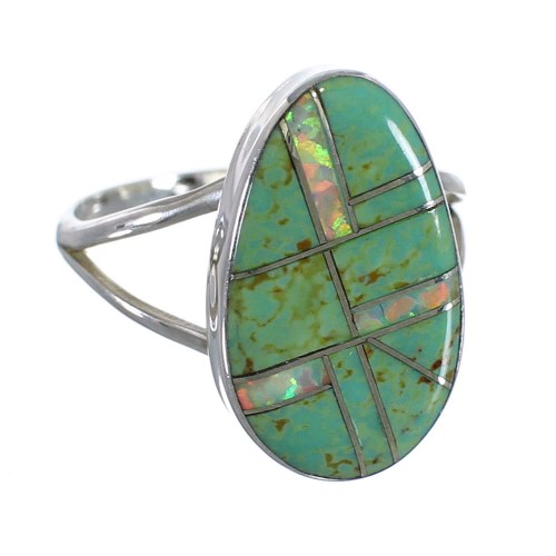 Opal Turquoise Inlay Silver Southwestern Ring Size 7-1/4 RX57626