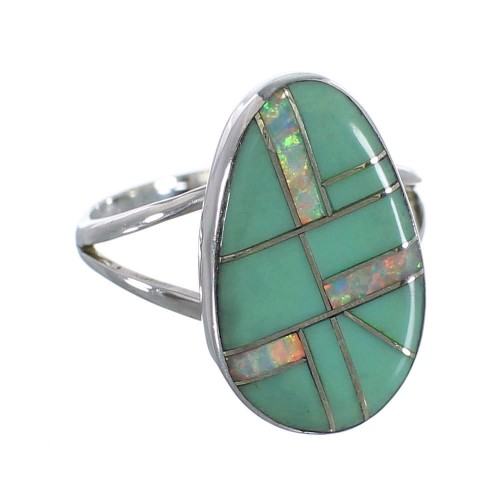 Authentic Sterling Silver Southwest Turquoise Opal Inlay Ring Size 5-1/4 RX57756