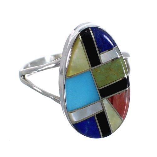 Southwest Genuine Sterling Silver And Multicolor Inlay Jewelry Ring Size 7-3/4 VX58616