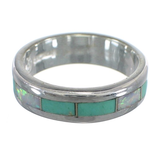 Sterling Silver Turquoise And Opal Inlay Ring Size 5-1/4 RX57719