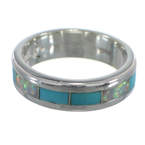 Opal And Turquoise Inlay Southwest Silver Ring Size 6-1/4 RX57498