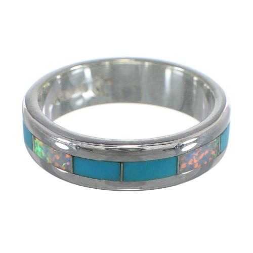 Southwest Silver Turquoise And Opal Inlay Ring Size 6-1/2 RX57526