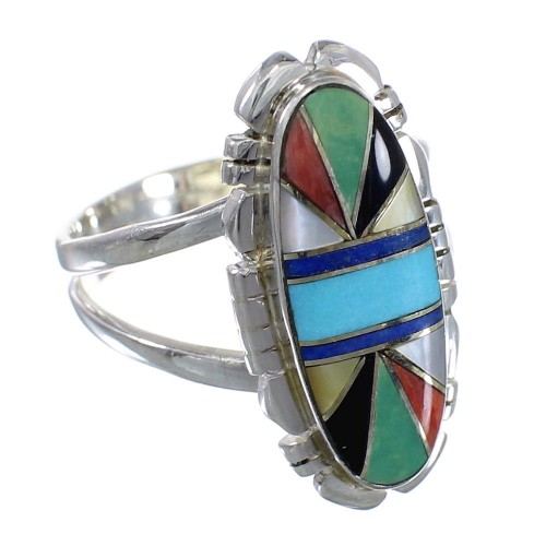 Sterling Silver Multicolor Inlay Southwest Jewelry Ring Size 8-3/4 VX58742