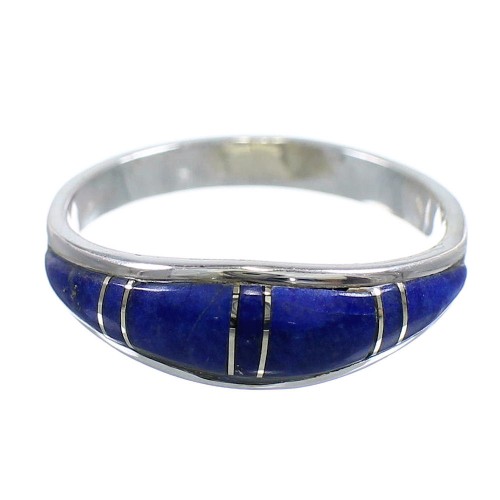 Sterling Silver And Southwest Lapis Inlay Ring Size 7-3/4 RX58062