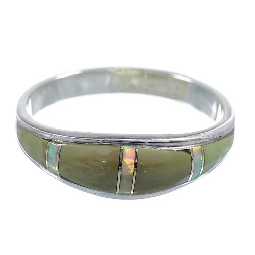 Turquoise Opal Inlay Southwest Sterling Silver Ring Size 8-1/4 RX57247