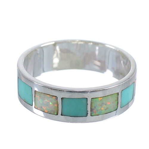 Southwest Turquoise Opal And Sterling Silver Jewelry Ring Size 8-1/4 VX58248