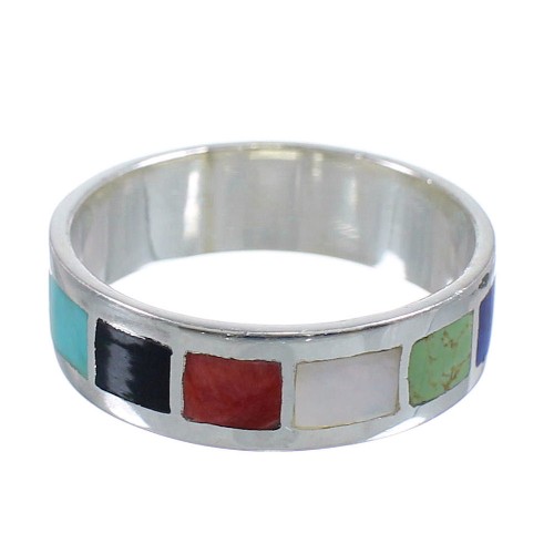 Silver And Multicolor Inlay Jewelry Ring Size 7-3/4 VX58821